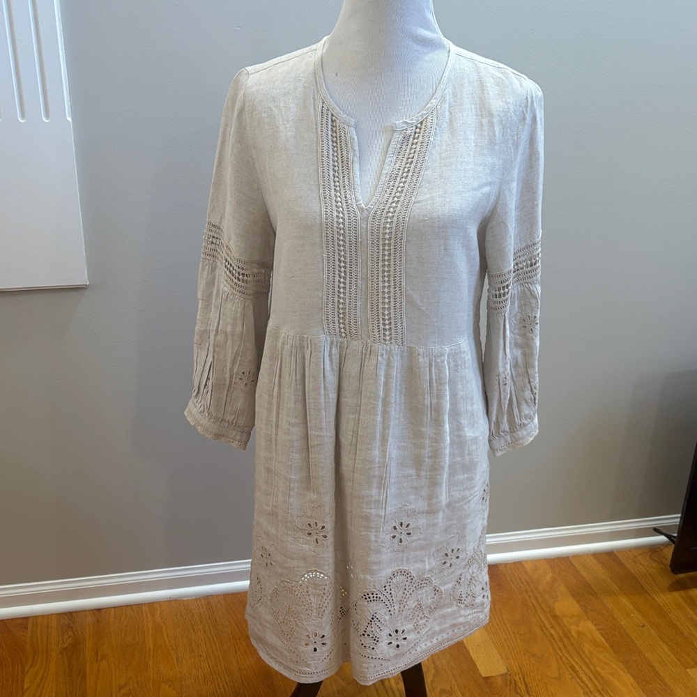Tommy Bahama Creamy Linen Embroidered Dress, Sz M